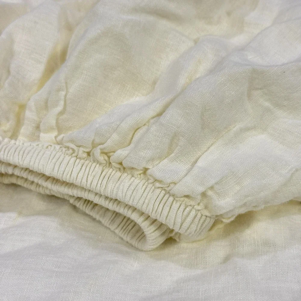Quince 100% European Linen Fitted Sheet Twin Ivory Off-White Solid